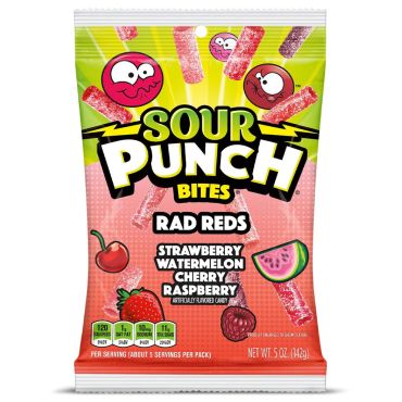 Sour Punch Rad Reds Bites Peg Bag 142g (5oz) (Box of 12)