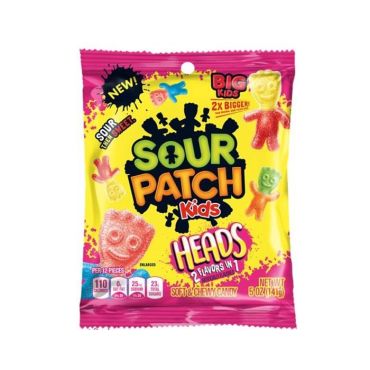 Sour Patch Kids Big Heads Soft & Chewy Candy 141g (5oz) (Box of 12) BBE 16 OCT 2024