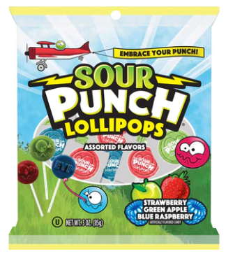 Adams & Brooks Sour Punch Pops Peg Bag 85g (3oz) (Pack of 12)