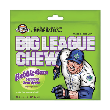 Big League Chew-Shredded Sour Apple Bubble Gum 60g (2.12 oz) (Box of 12) BBE 19 SEP 2024
