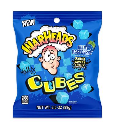 Warheads Value Blue Raspberry Cubes 99g (3.5oz) (Box of 12)