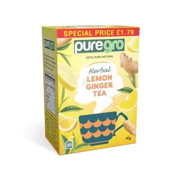 Puregro Lemon & Ginger Tea 40g PM £1.79 (20 Tea Bags) (Box of 6)